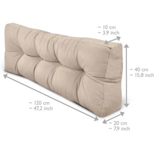 Beiges Beautissu Style Paletten-Rückenkissen, 120x40 cm, getuftet, mit 10-20 cm Tiefe. Ideal für Gartenstuhlauflagen.