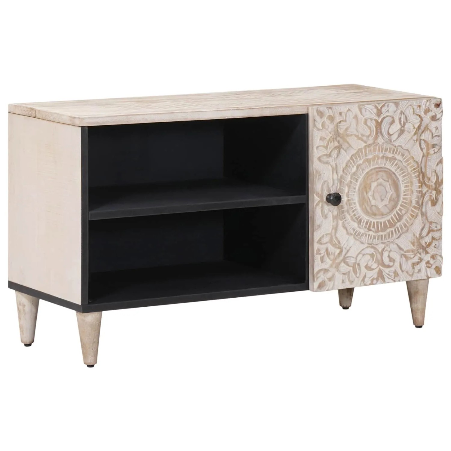 vidaXL TV-Schränk mit Regal Weiß 80 x 31,5 x 46 cm Massivholz Mango 4018383