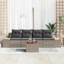 Graues 5-teiliges vidaXL Garten-Sofa-Set mit Kissen und Stauraum aus Polyrattan.