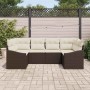 Braunes 6-teiliges vidaXL Garten-Sofa-Set aus Polyrattan mit cremefarbenen Kissen.