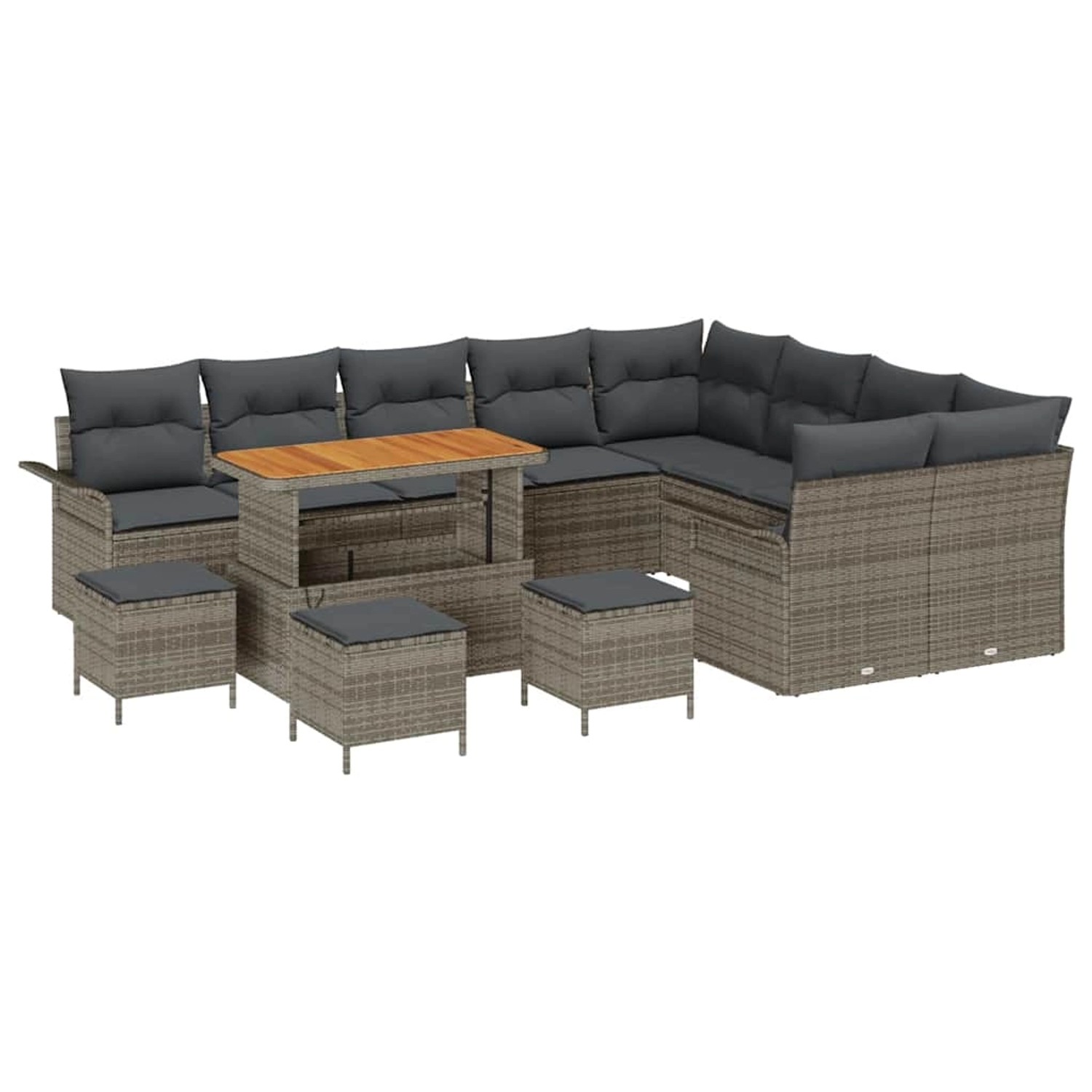 vidaXL 13-Teiliges Garten-Sofa-Set mit Kissen Grau aus Poly Rattan und Akaz günstig online kaufen