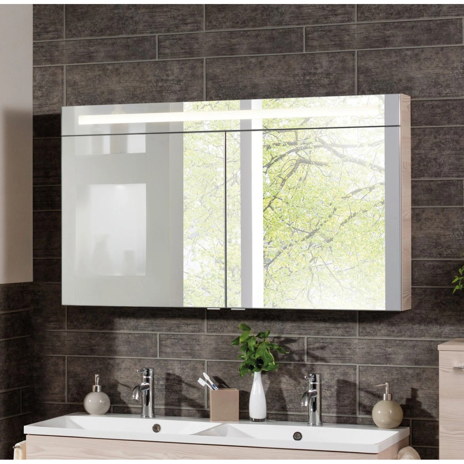 Fackelmann Spiegelschrank B.Clever Alaska Esche 120 cm mit Beleuchtung über Waschbecken