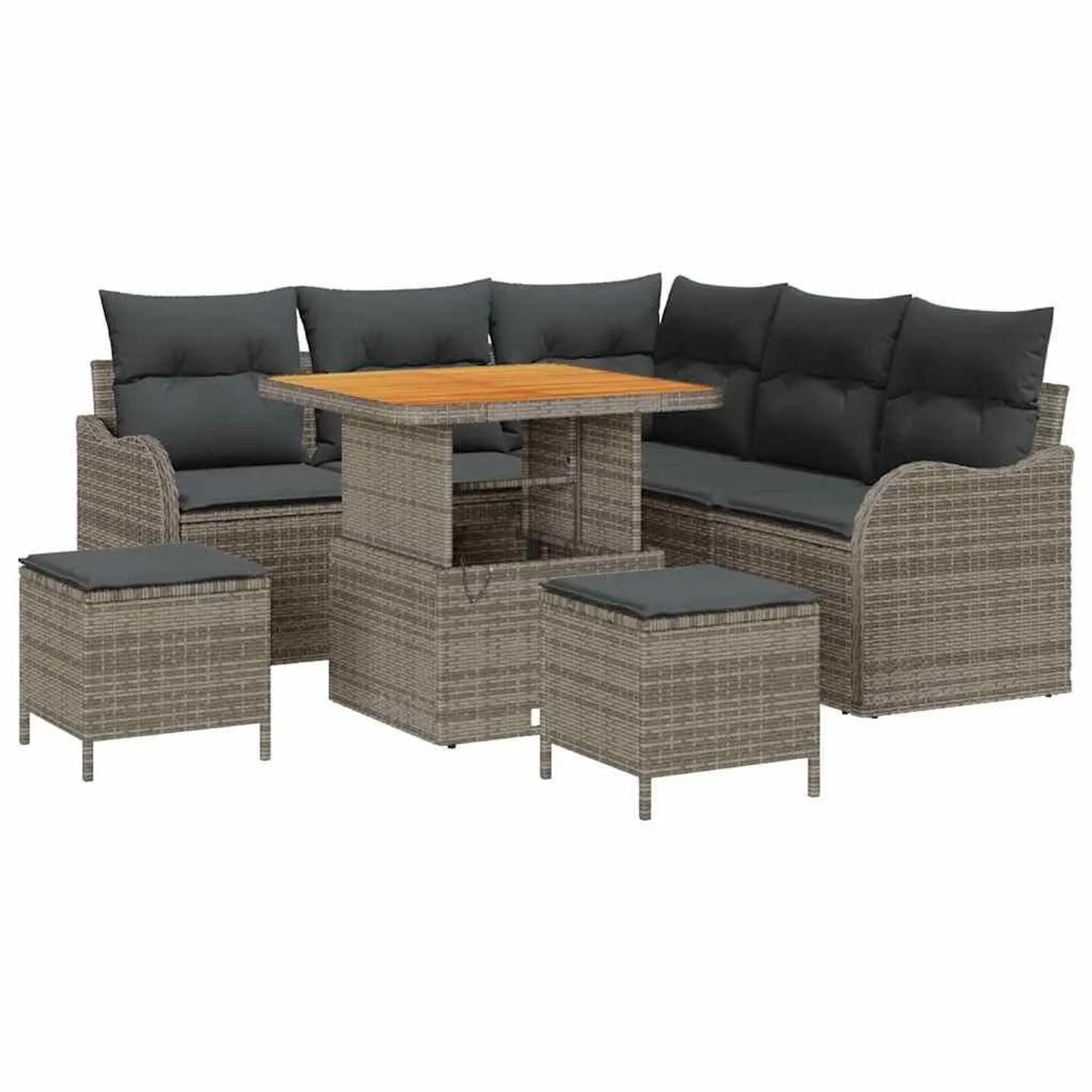 vidaXL Garten-Sofa-Set mit Kissen mit Speicher 8-Tlg Grau 3364213