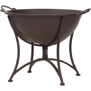 Antike SIENA GARDEN Feuerschale aus pulverbeschichtetem Metall mit Tragegriffen und klappbarem Fuß.