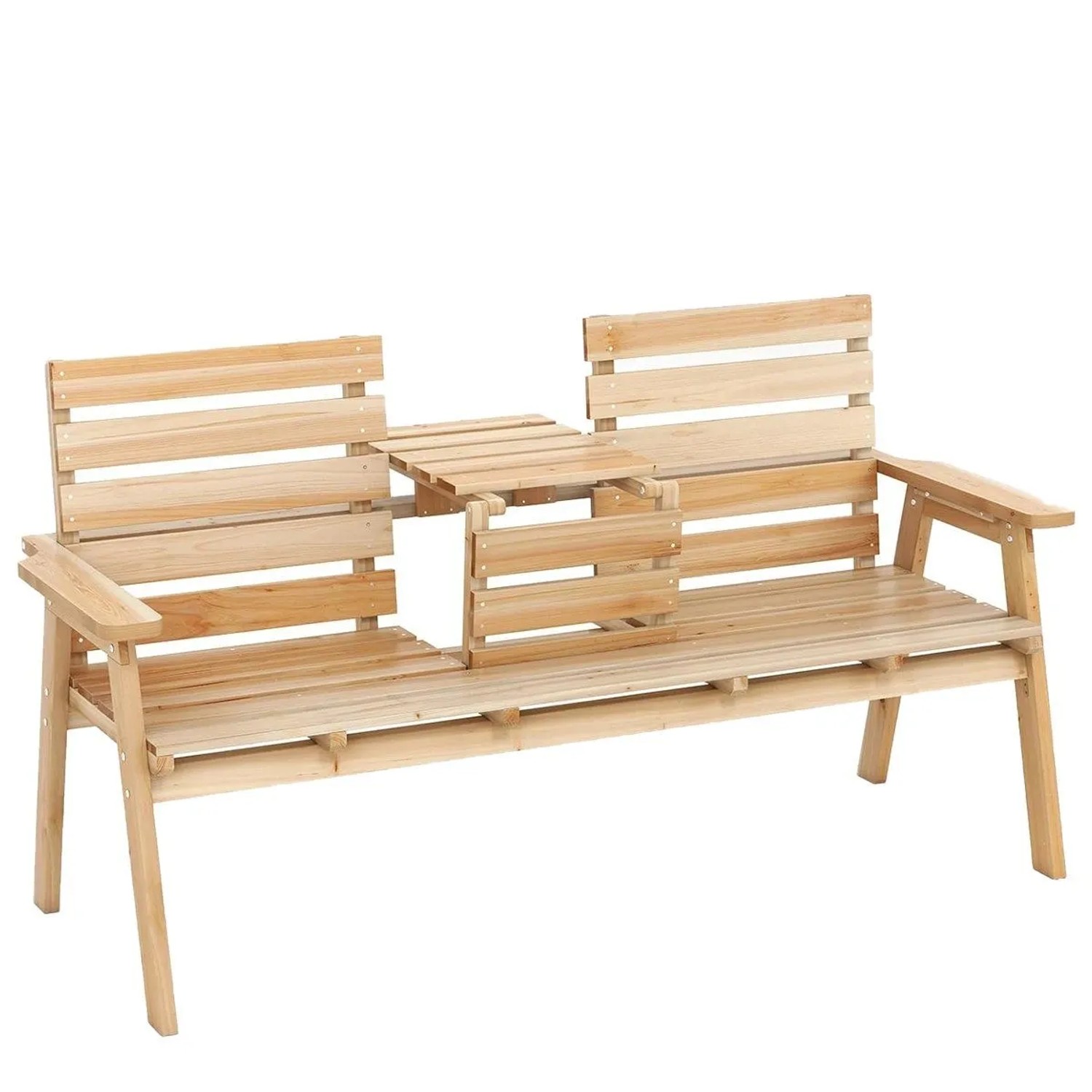 Costway Gartenbank mit Tisch Sitzbank mit Klappbarem Mitteltisch Natur