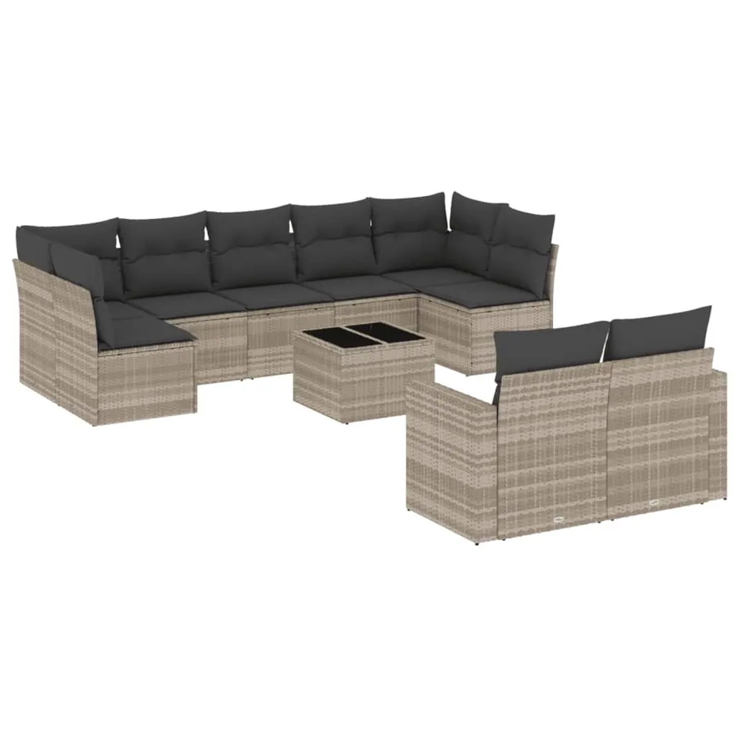 vidaXL 10-Tlg Garten-Sofagarnitur mit Kissen Hellgrau Poly Rattan 3251769 günstig online kaufen