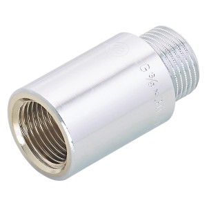Verchromte Hahnverlängerung aus Messing, 14,9 mm x 16,7 mm, 25 mm lang.