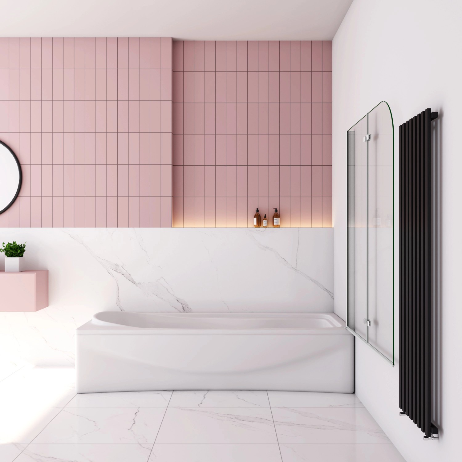 AICA Badewannenaufsatz, 90x140cm, 2-tlg. Faltwand aus ESG Sicherheitsglas, weißer Rahmen.