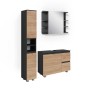 Vicco Badmöbel-Set J-Shape in Anthrazit/Eiche, 3-teilig mit Hochschrank.