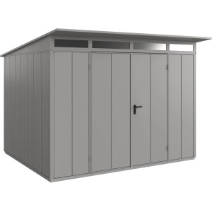 Ecostar Gerätehaus Elegant, Pultdach, Graualuminium, Doppeltür. Metall Gerätehaus für Garten.