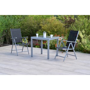 Merxx Amalfi Gartenmöbel-Set mit 2 Klappsesseln und ausziehbarem Tisch (80/120x70cm) in Schwarz.