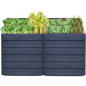 Gefülltes Garantia Hochbeet-System Ergo Quadro Stone (160x80cm) aus Kunststoff mit Wassersparsystem.