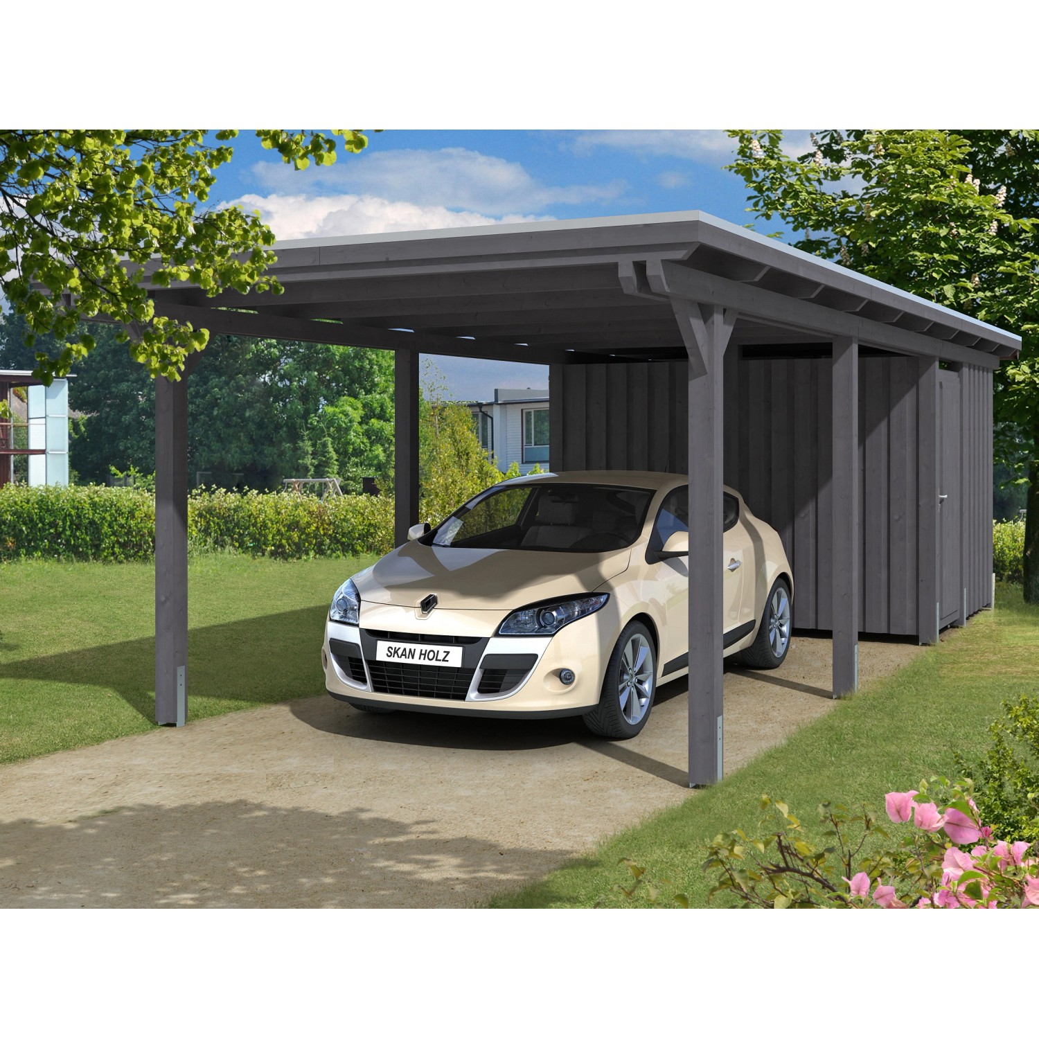 Skan Holz Einzelcarport Leimholz Schiefergrau 354 cm x 846 cm günstig online kaufen