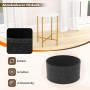 Runder weißer Beistelltisch mit goldfarbenen Metallbeinen und abnehmbarem dunkelgrauem Filzkorb. Modern für Wohnzimmer.