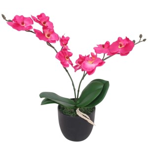Künstliche Orchidee (rot, 30 cm) im Topf. Dekorative Kunstpflanze für Zuhause.