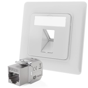 hb-digital Netzwerkdose mit CAT 8 Keystone Modul, Unterputz, Farbe RAL9003.