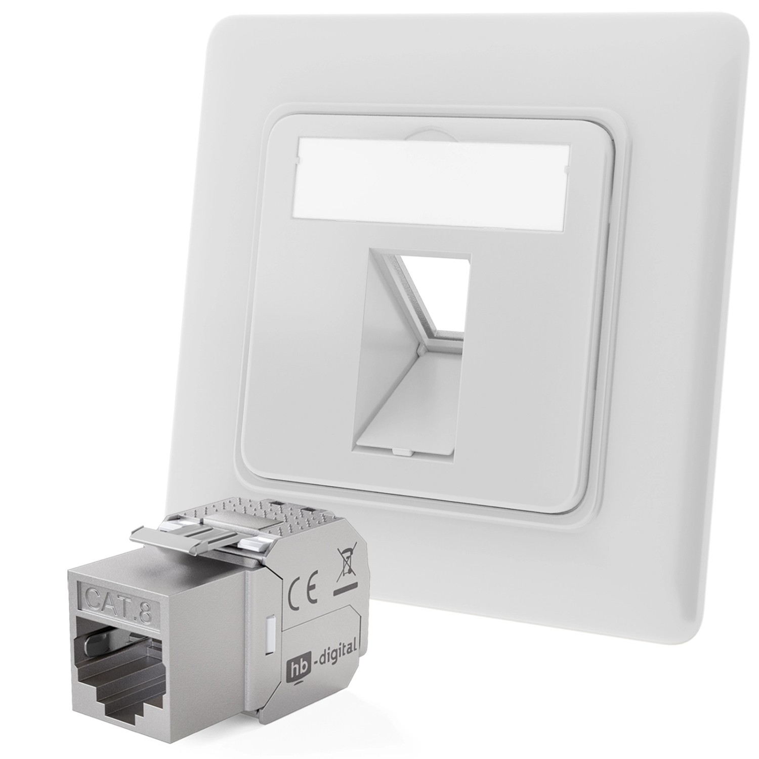hb-digital Netzwerkdose Unterputz Einsatz 1 Port mit 1x Keystone Modul CAT 8 RAL9003