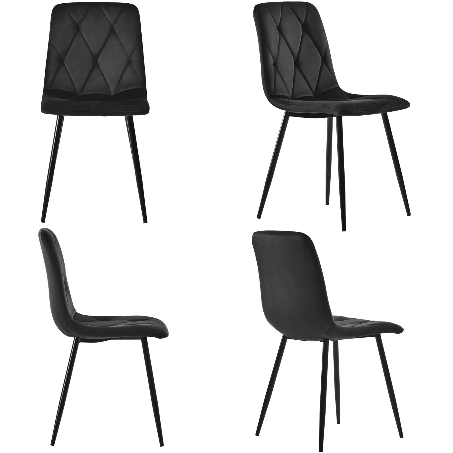 Merax Esszimmerstuhl 4Er Set Schwarz Samt Metallgestell
