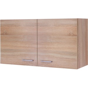 Flex-Well Oberschrank Florida, 100 cm, Sonoma Eiche, mit zwei Türen und silberfarbenen Griffen.