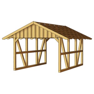 Skan Holz Fachwerk Carport Schwarzwald, Einzelcarport mit Dachlattung für Dachziegel.
