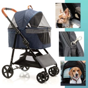 Fudajo 2In1 Hundewagen Faltbar Hundebuggy Blau Transporttasche Haustierwagen