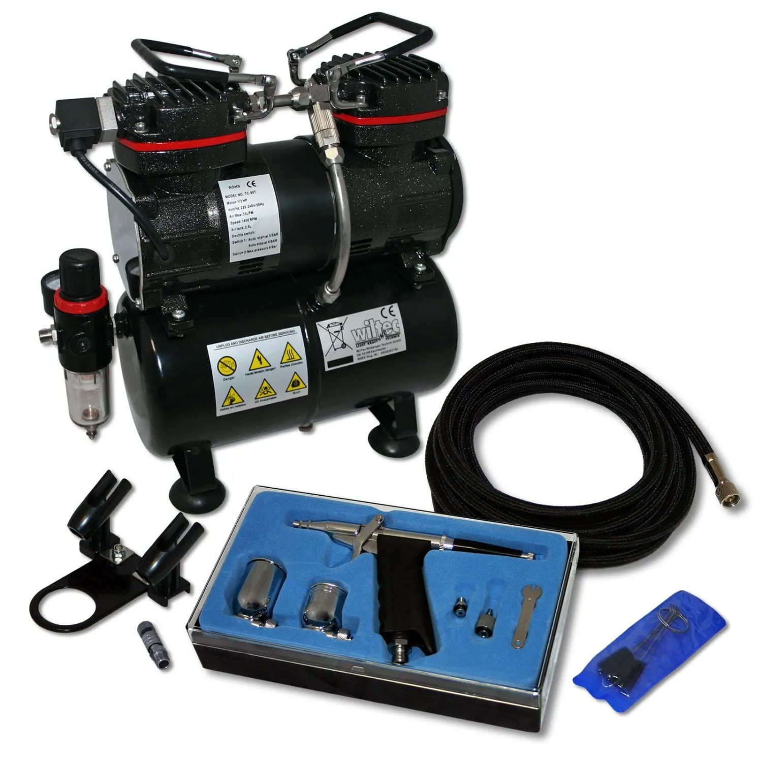 Wiltec Einsteiger Airbrush Kompressor Set As196 Airbrushpistole Da116 Zubehör