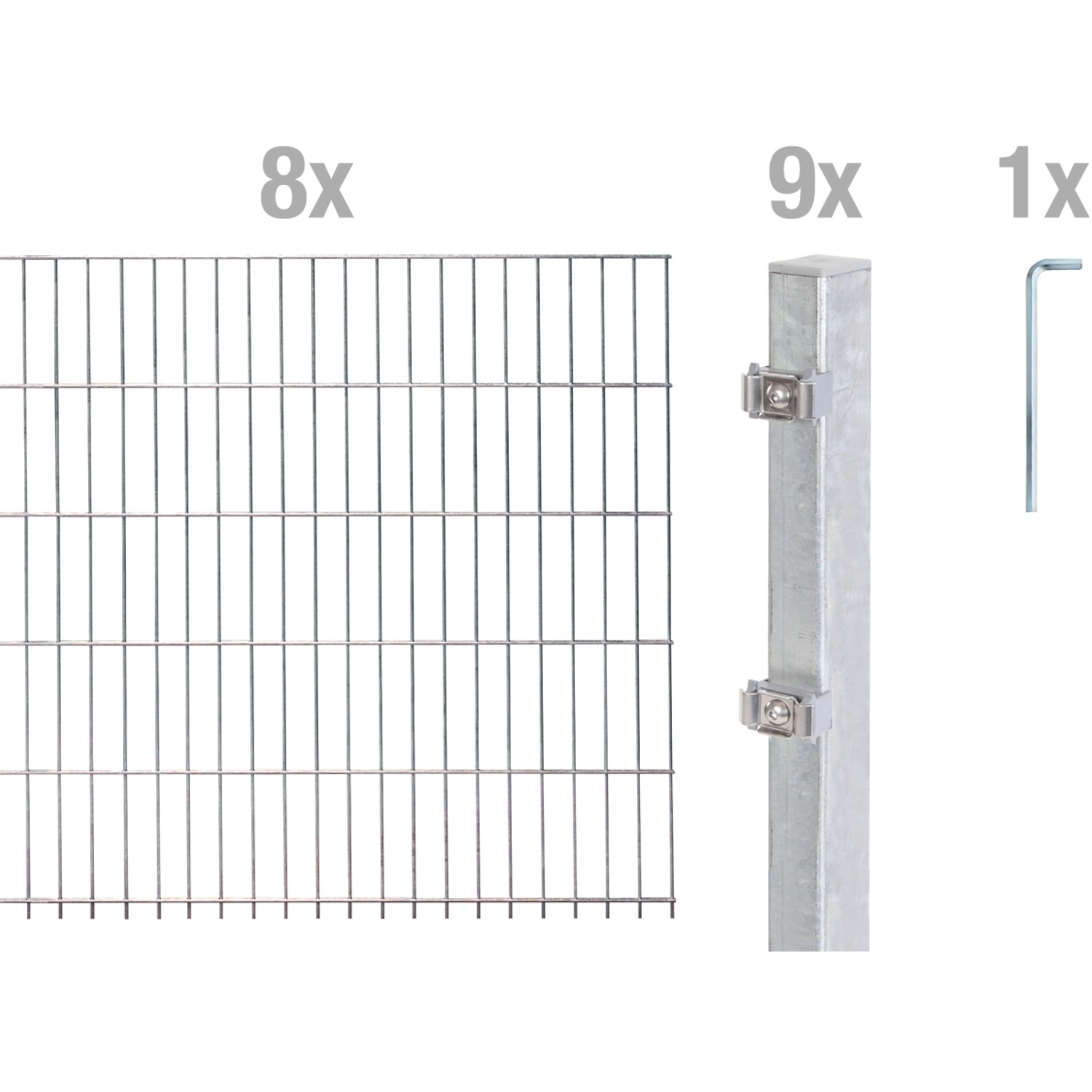 Metallzaun Grund-Set Doppelstabmatte feuerverzinkt 8 x 2 m x 1,6 m