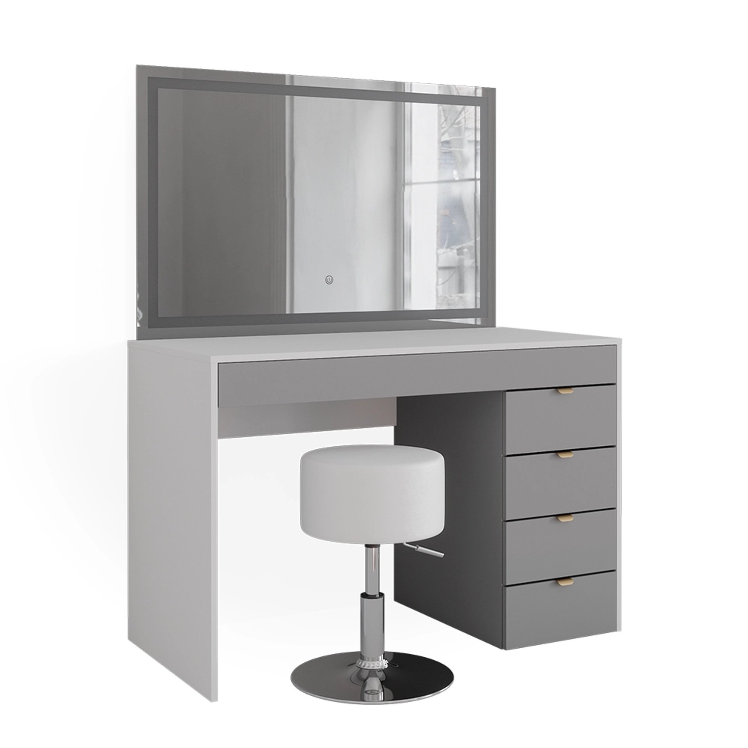 Vicco Schminktisch Elise Weiß/Grau/Grau/Grau 115 cm mit LED-Spiegel & Hocke günstig online kaufen