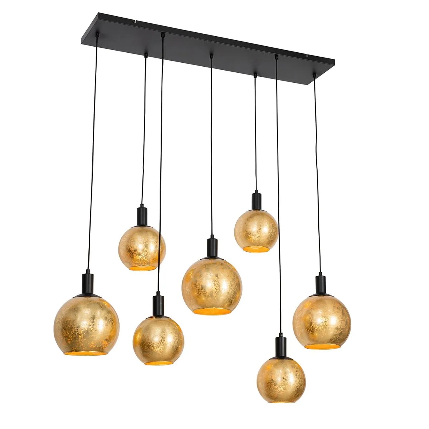 QAZQA Design-Hängelampe Schwarz mit Goldglas 7-flammig Bert