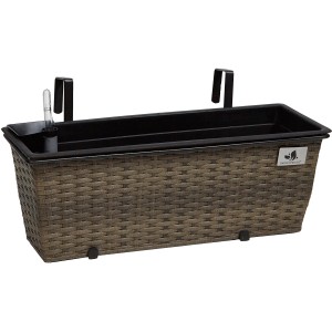 Gartenfreude Balkonkasten Cappuccino 50cm mit Bewässerung und Halterung für Balkongeländer.