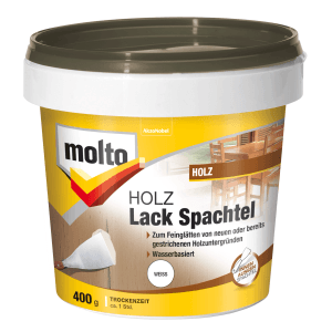 Weißer Molto Holz-Lackspachtel (400g) für Holzoberflächen im Innen- und Außenbereich.