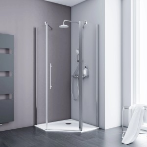 Schulte Alexa Style 2.0 Fünfeckdusche mit Drehtür, Chromoptik, 90x90x192 cm.