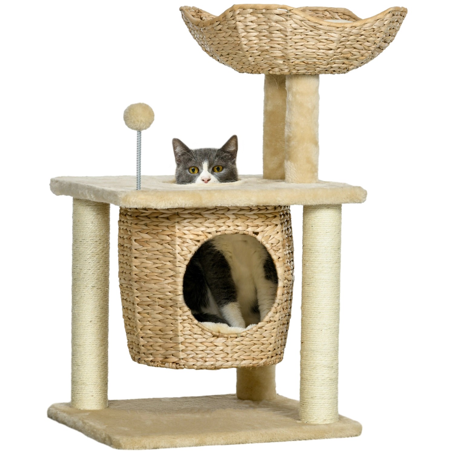 PawHut Kratzbaum 74 cm Katzenbaum mit Katzenhöhle Spielball
