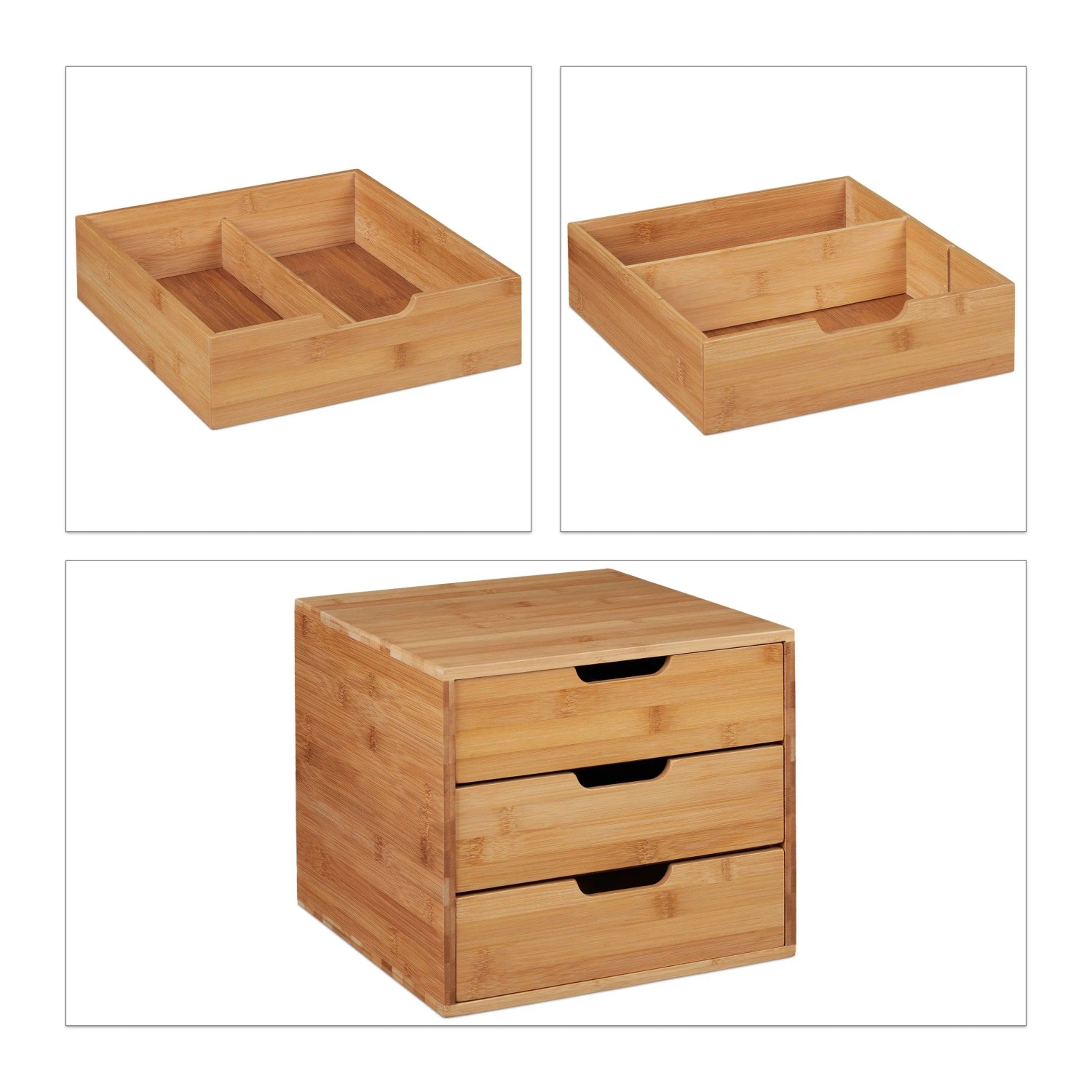 Relaxdays Schreibtisch Organizer Bambus Natur 3 Schubladen 26 cm x 30 cm x 31 cm 5 kg