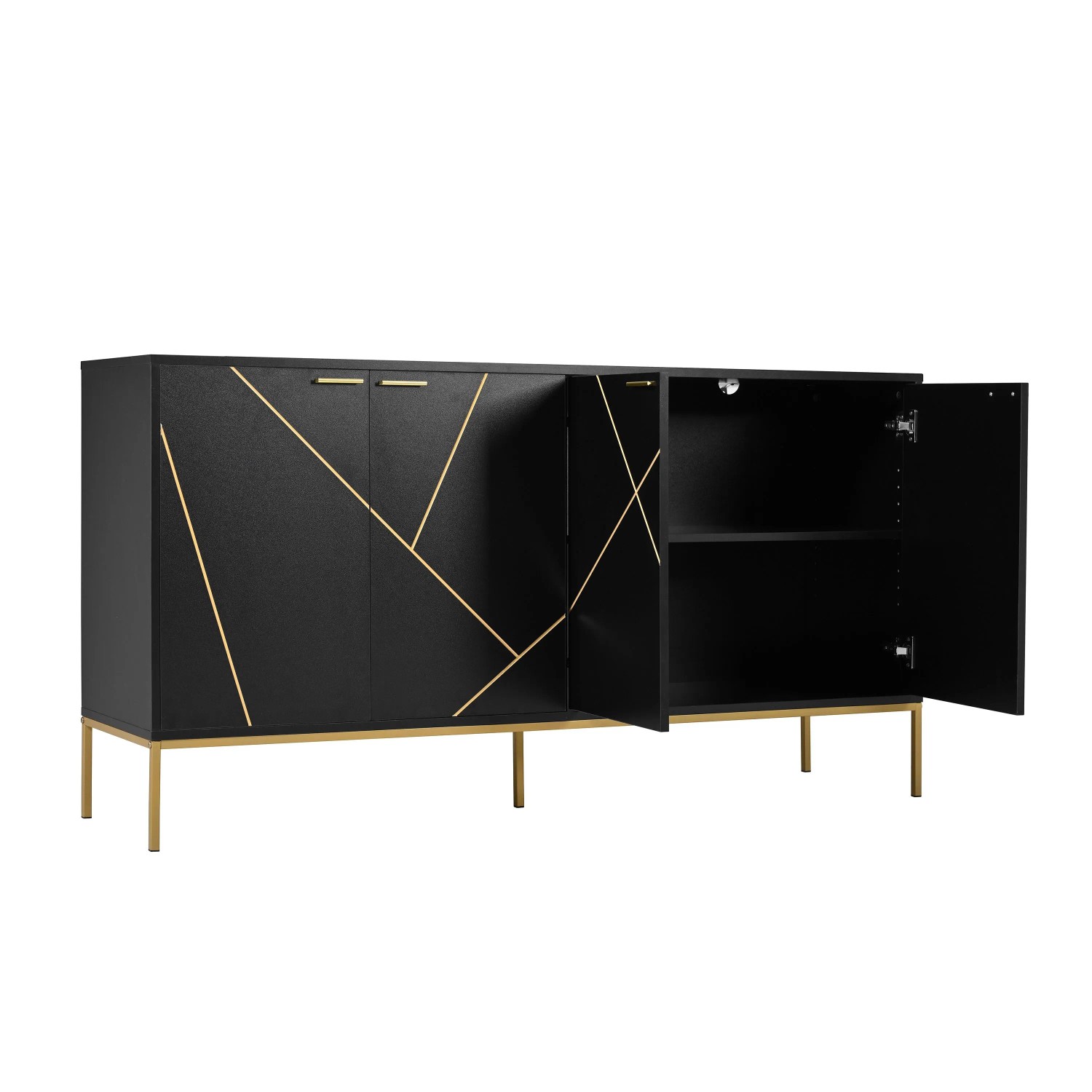 okwish Sideboard mit 4 Türen Metallfüße Wohnzimmer 150x40x80cm Schwarz