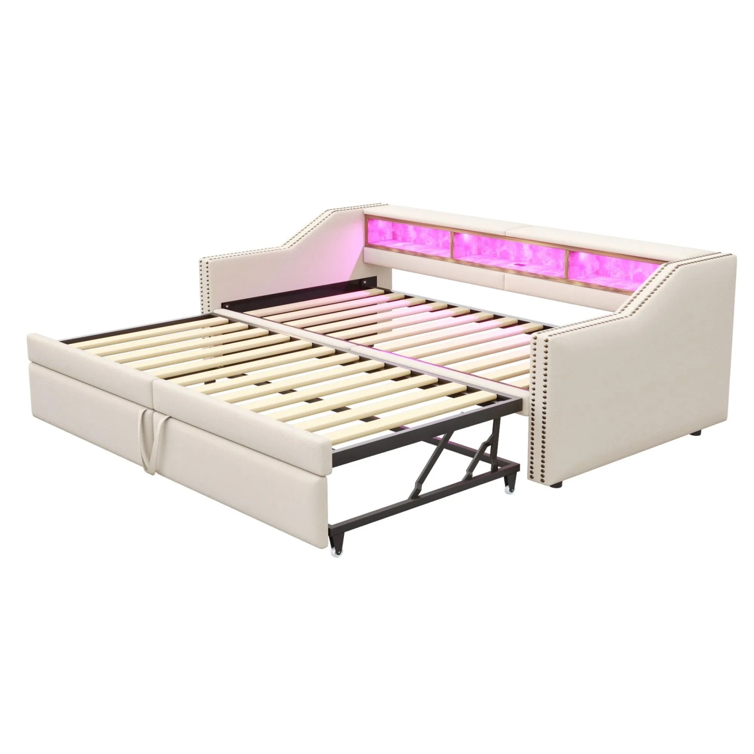 Merax Schlafsofa 90/180x200cm LED USB Stauraum Beige
