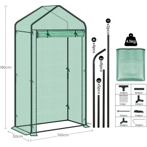 WOLTU Foliengewächshaus Treibhaus Gartenhaus Gewächshaus 100x50x190cm Grün
