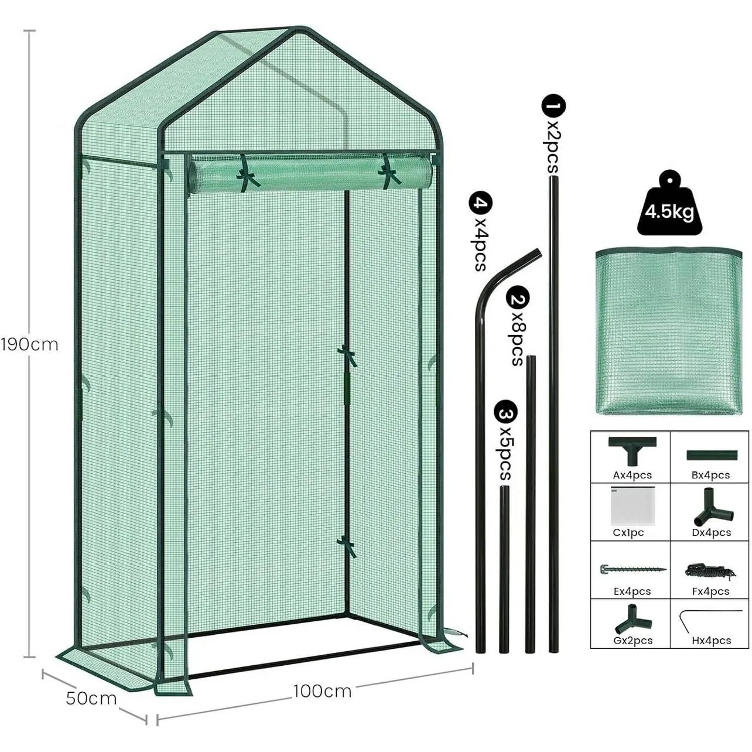 WOLTU Foliengewächshaus Treibhaus Gartenhaus Gewächshaus 100x50x190cm Grün_3