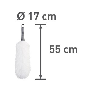OBI Staubwedel Mikrofaser, Ø 17 cm, 55 cm lang, mit grauem Griff und Aufhängeöse.
