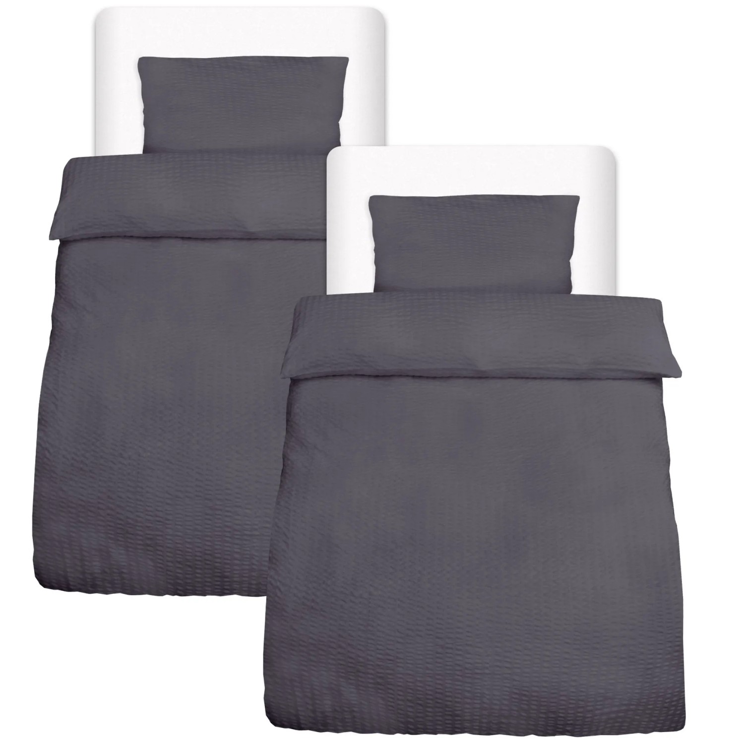 Beautissu Meline Bettbezug 155x220cm + Kissenbezug 40x80cm Anthrazit Seersu günstig online kaufen