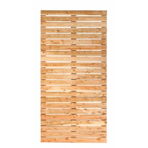 Sichtschutzzaun Rhombus Lärche, 90x180cm, naturbelassenes Holz mit horizontalen Leisten.
