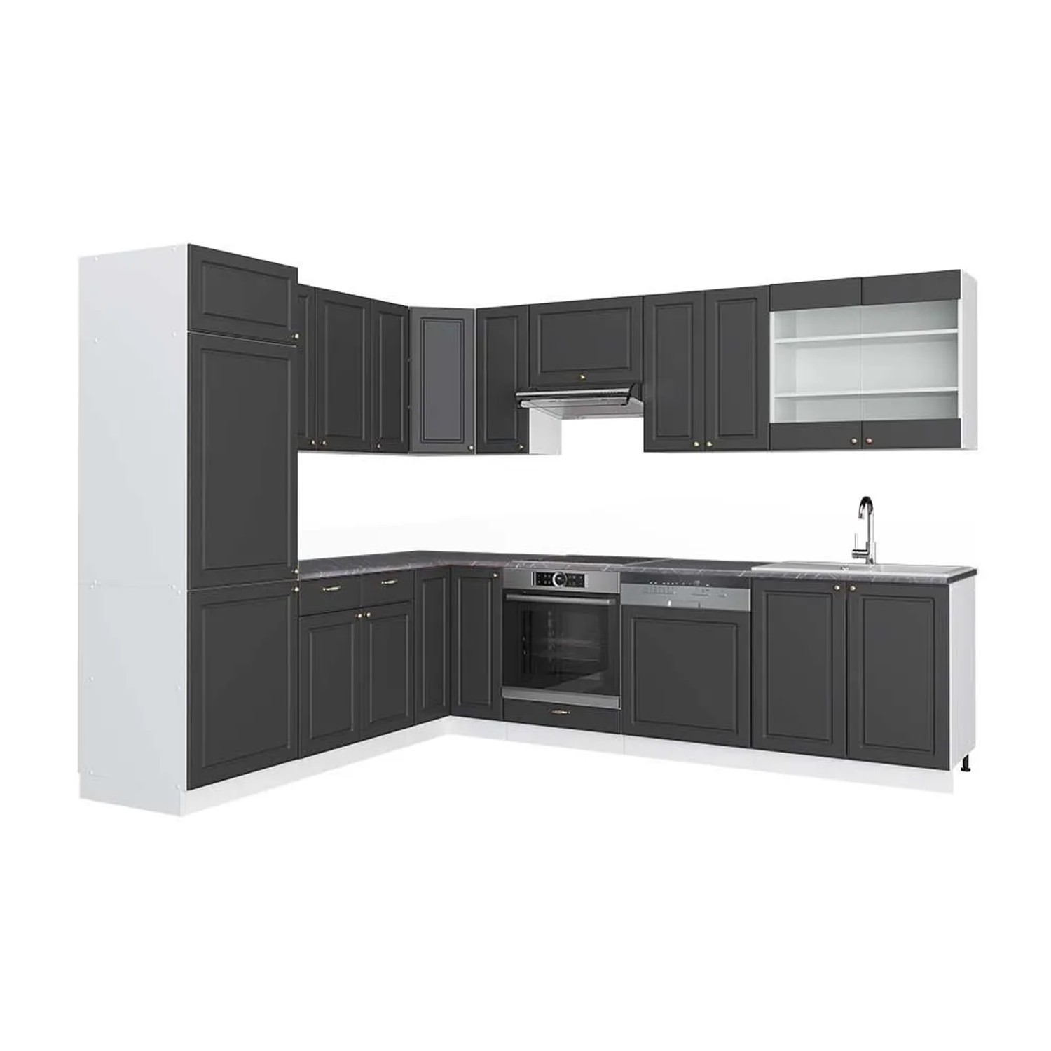 Vicco Eckküche Fame-Line Anthrazit-Gold/Weiß 287 x 82, AP Anthrazit