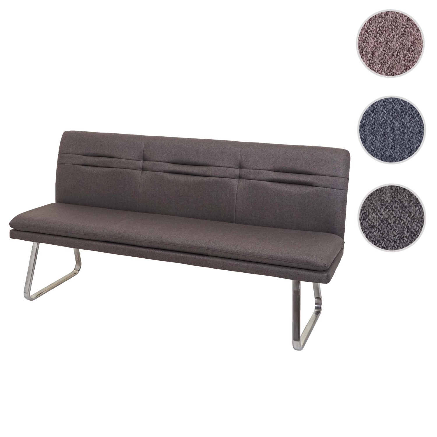 Grau-braune MCW Sitzbank H70 (180cm) mit Edelstahlgestell. Garderobenbank mit Ziernähten.