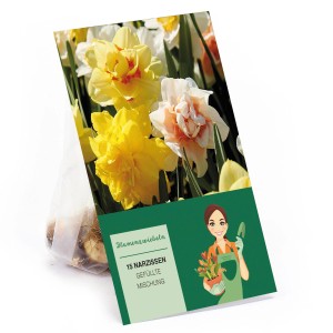 Narzissen Mischung, 15 Stück Blumenzwiebeln mit gefüllten, gelben und weißen Blüten.