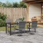 Graue vidaXL Garten Essgruppe aus Poly Rattan, 9-tlg. Moderner Tisch mit Glasplatte und 8 Stühlen auf Terrasse.