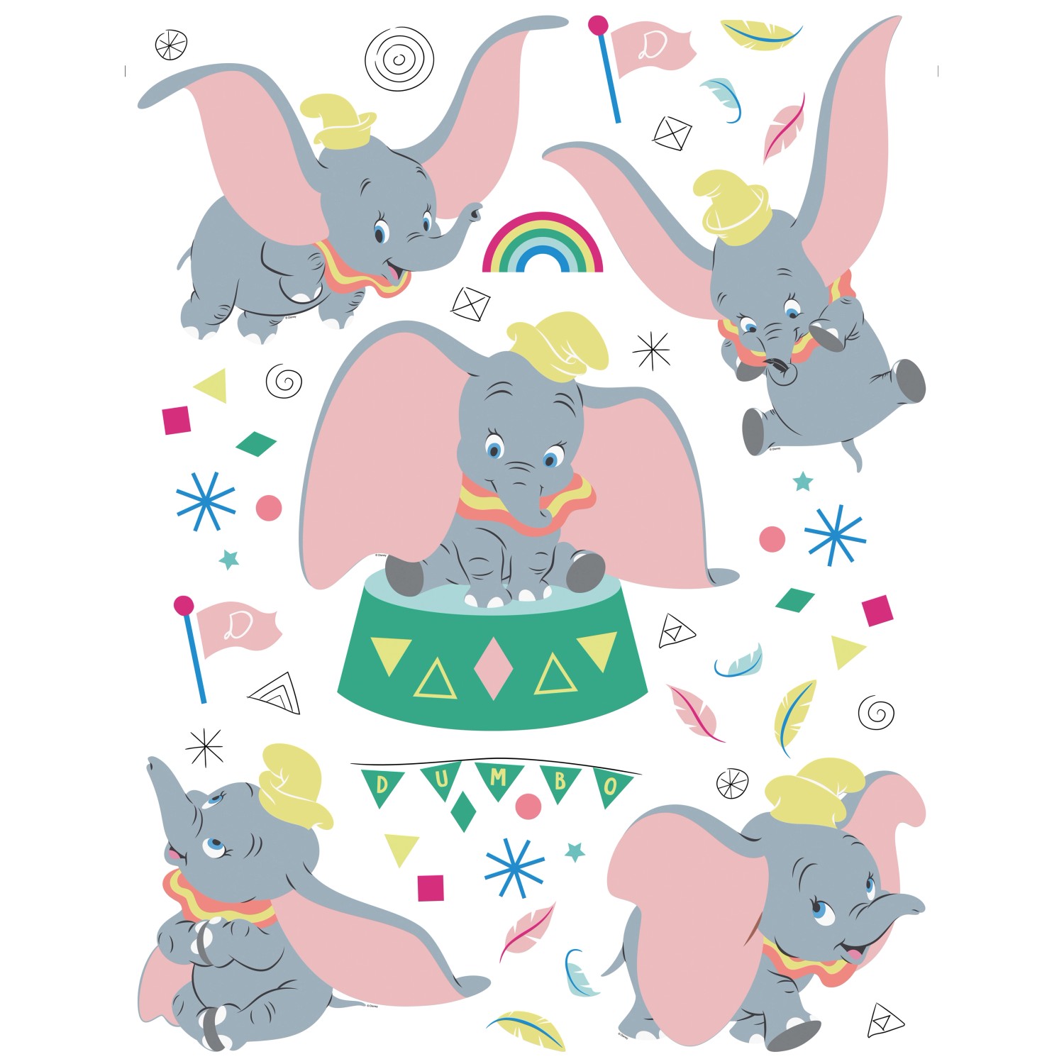 Disney Wandtattoo Dumbo Grau Hellrosa und Grün 65 x 85 cm 600172 günstig online kaufen