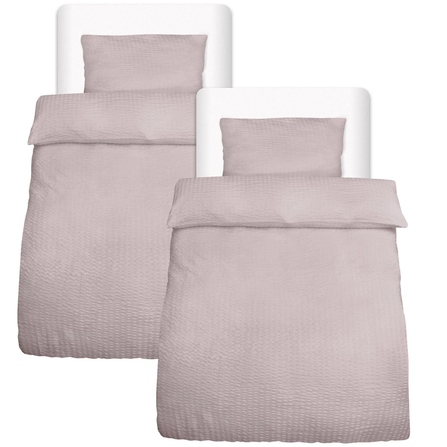 Beautissu Meline Bettbezug 135x200cm + Kissenbezug 40x80cm Taupe Seersucker günstig online kaufen