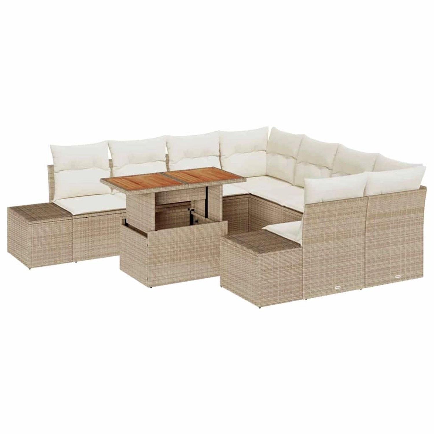 vidaXL Garten-Sofa-Set mit Speicher 9-Tlg Beige Poly Rattan 3358682 günstig online kaufen