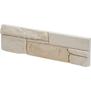 Stegu Verblender Istria Beige aus Gips, Detailansicht der Oberfläche mit unregelmäßiger Struktur.