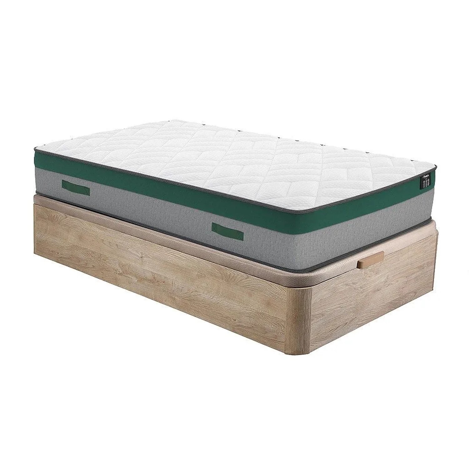 Vente-unique Matratze Und Bettgestell Mit Lattenrost Und Bettkasten Prestige Naturfarben Hell 190 cm